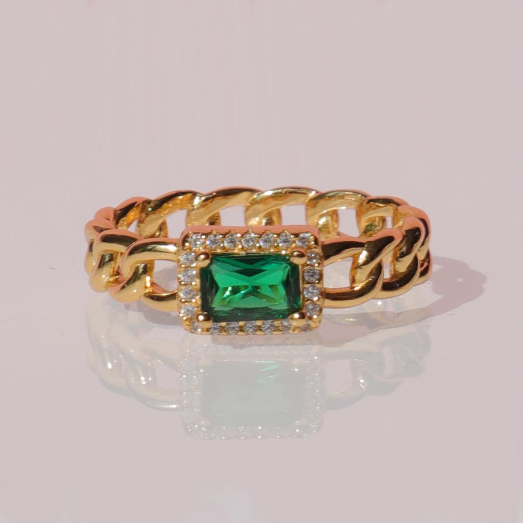 Emerald Green Radiant + Halo Ring